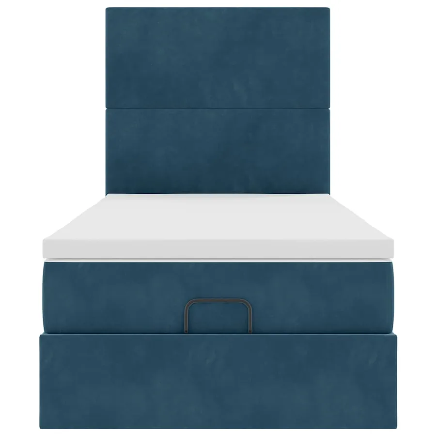 Cadre de lit ottoman avec matelas bleu foncé 100x200 cm velours - 8