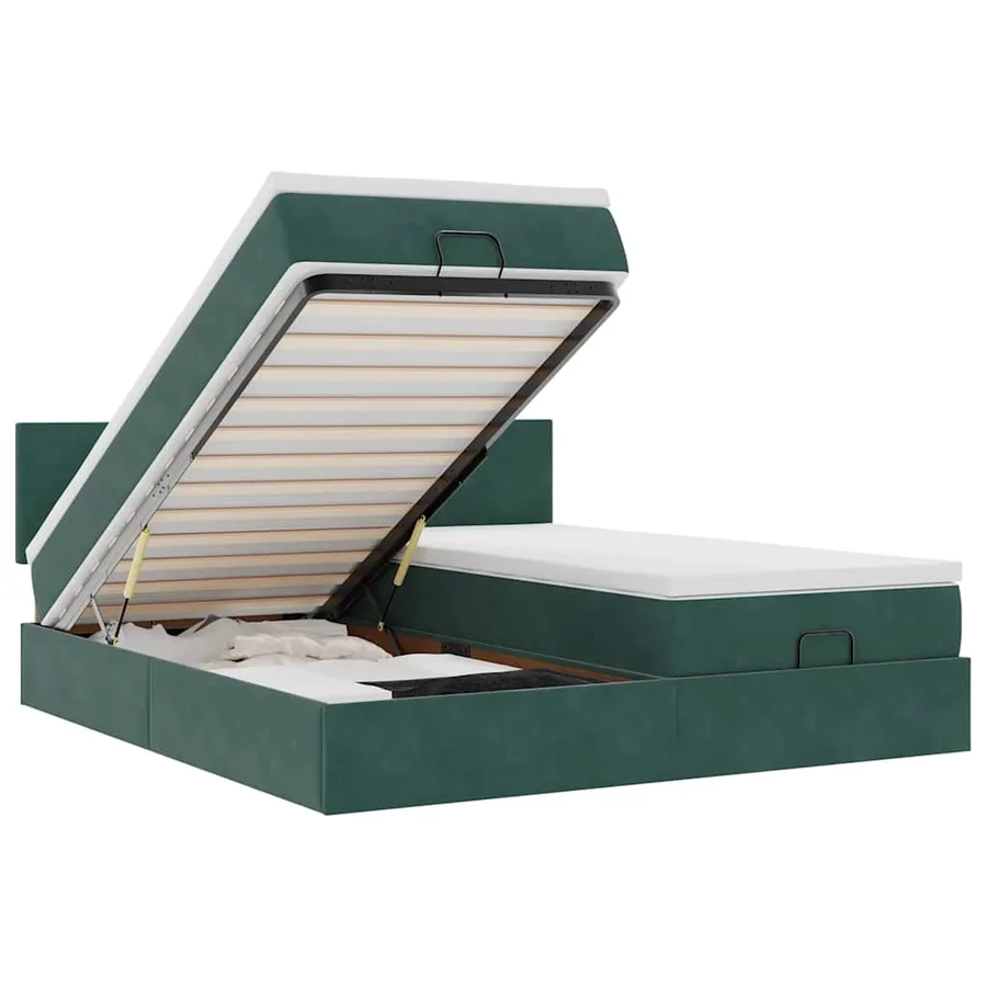 Cadre de lit ottoman avec matelas vert foncé 180x200cm velours - 2