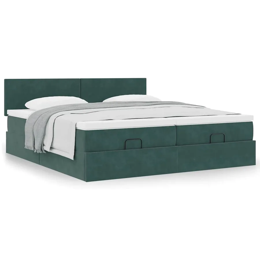 Cadre de lit ottoman avec matelas vert foncé 180x200cm velours - 4
