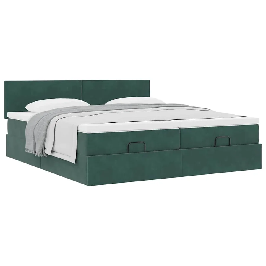 Cadre de lit ottoman avec matelas vert foncé 180x200cm velours - 5