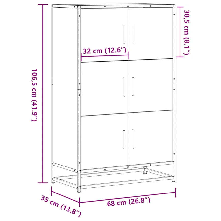 Buffet haut chêne fumé 68x35x106,5 cm bois d'ingénierie métal - 10
