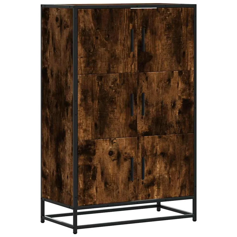 Buffet haut chêne fumé 68x35x106,5 cm bois d'ingénierie métal - 2