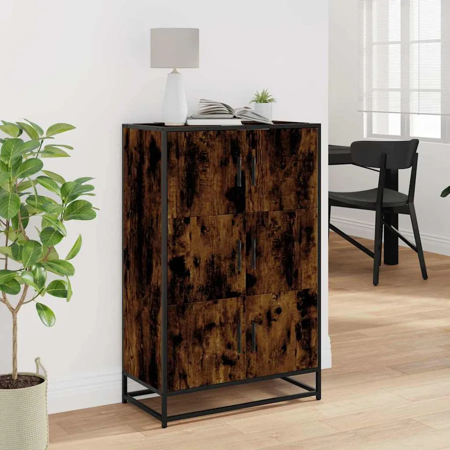 Buffet haut chêne fumé 68x35x106,5 cm bois d'ingénierie métal - 3