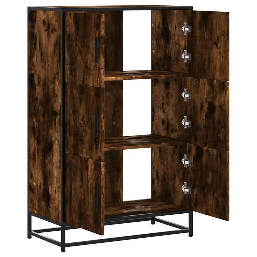 Buffet haut chêne fumé 68x35x106,5 cm bois d'ingénierie métal - 7