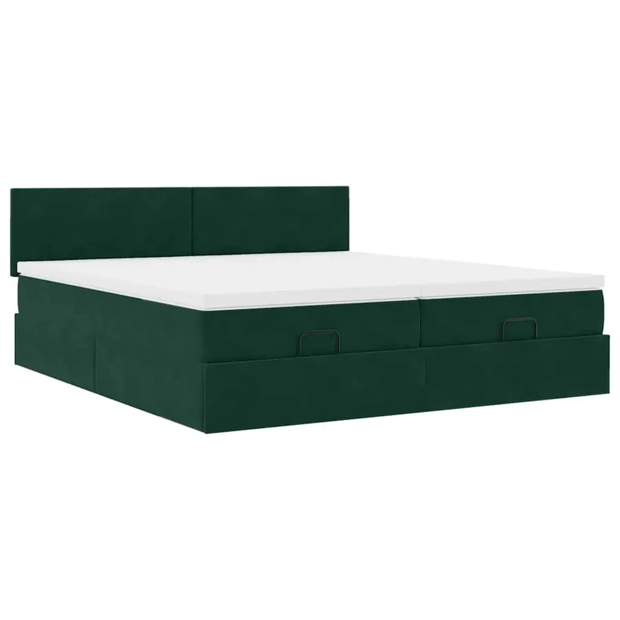 Cadre de lit ottoman avec matelas vert foncé 180x200cm velours - 7