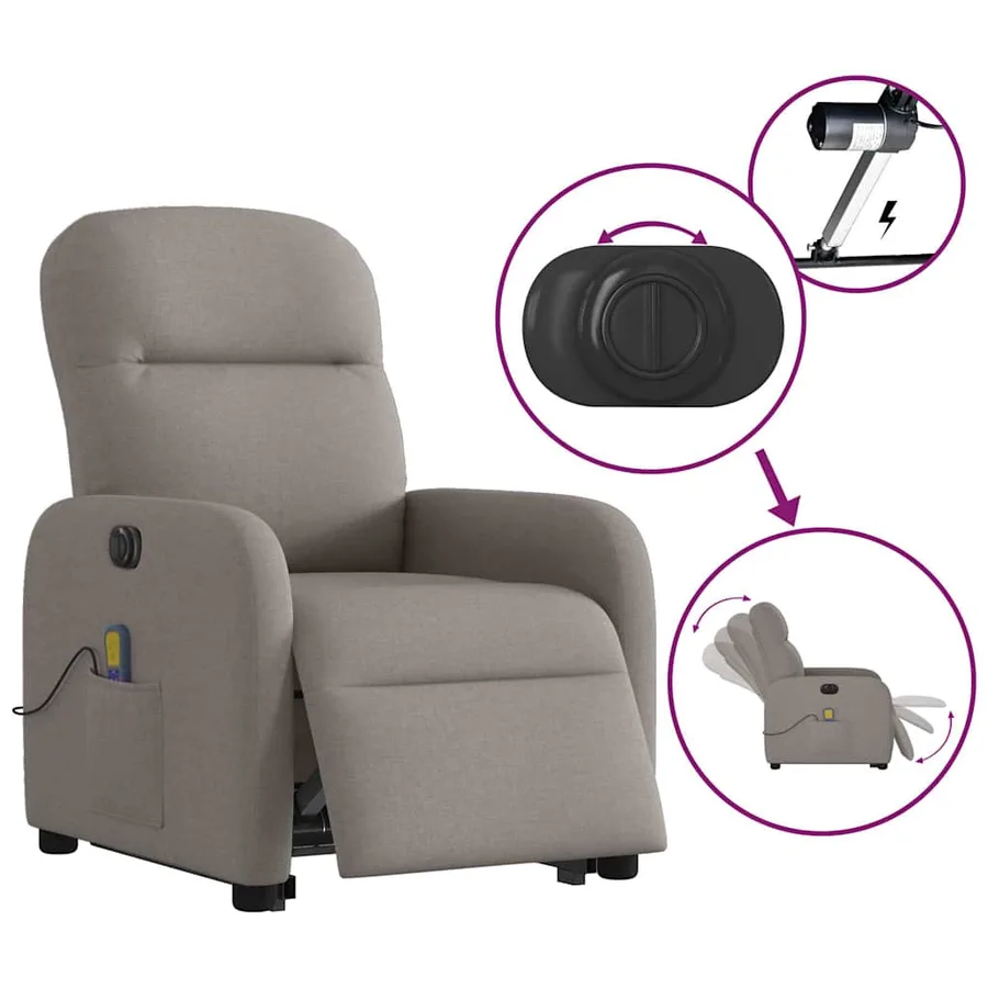 Fauteuil inclinable de massage électrique Taupe Tissu - 10