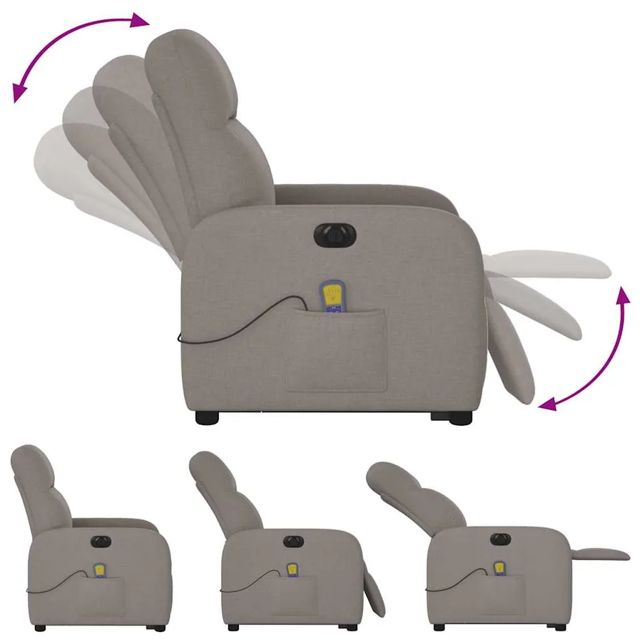 Fauteuil inclinable de massage électrique Taupe Tissu - 8