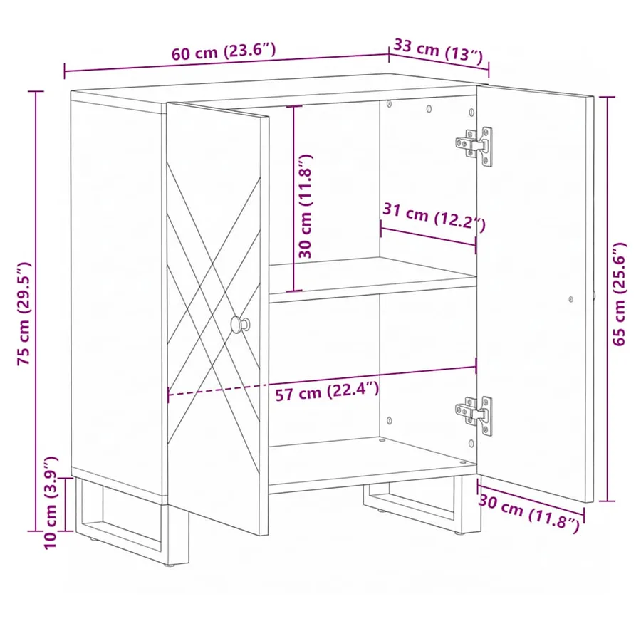 Buffet noir 60x33x75 cm bois massif de manguier - 11