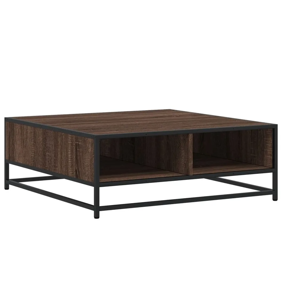 Table basse chêne marron 80x80x30 cm bois d'ingénierie et métal - 2