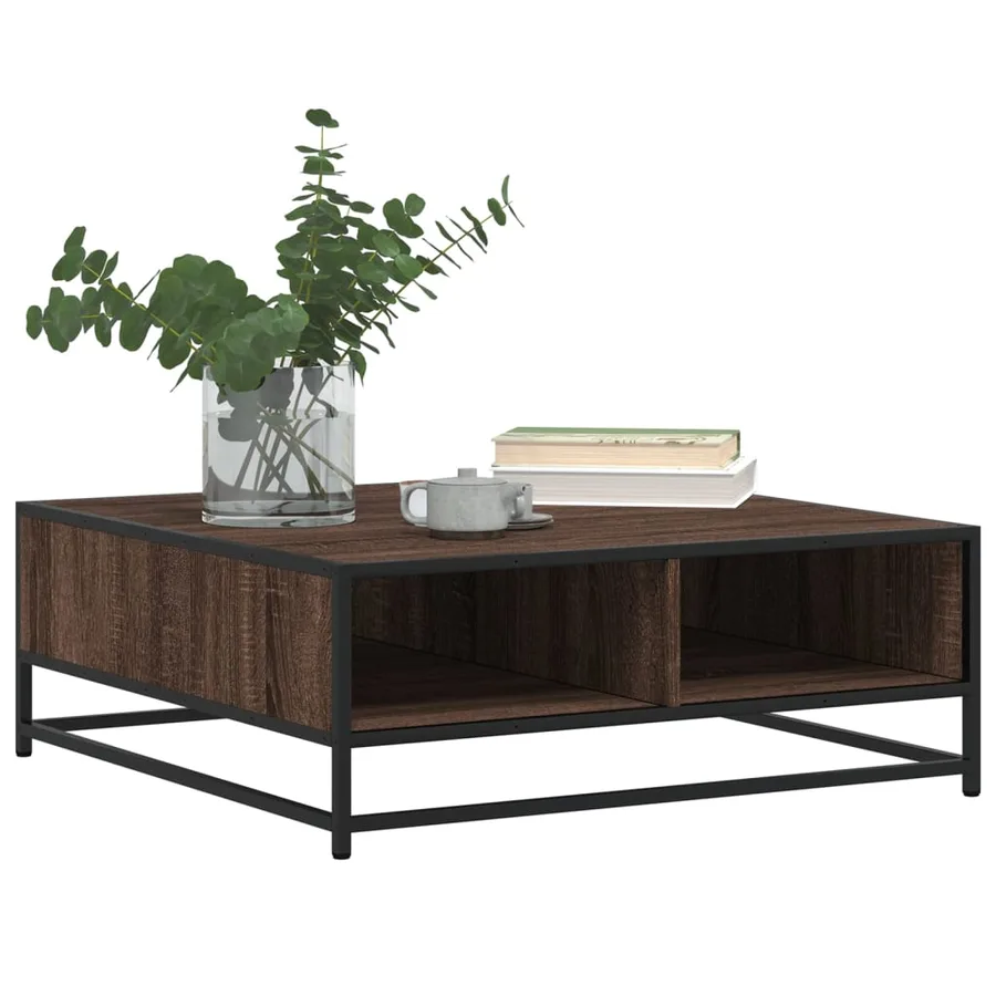 Table basse chêne marron 80x80x30 cm bois d'ingénierie et métal - 4