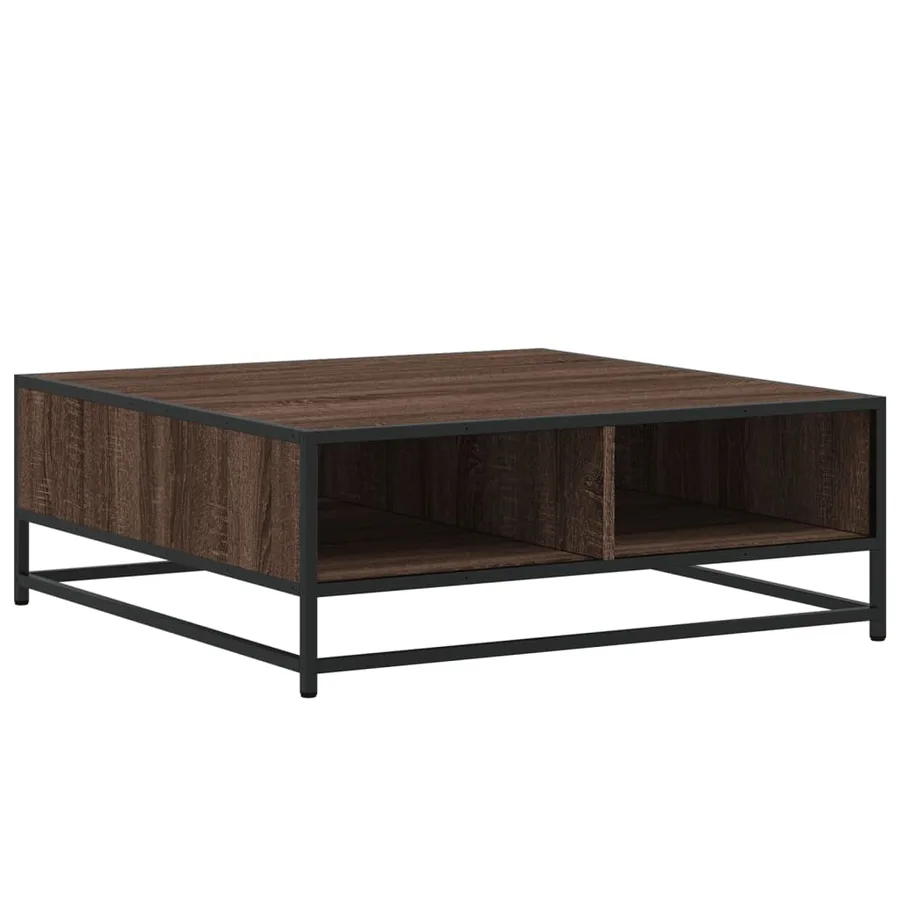 Table basse chêne marron 80x80x30 cm bois d'ingénierie et métal - 7
