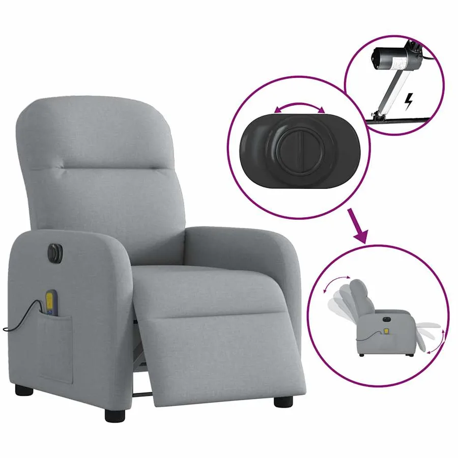 Fauteuil de massage inclinable électrique gris clair tissu - 10