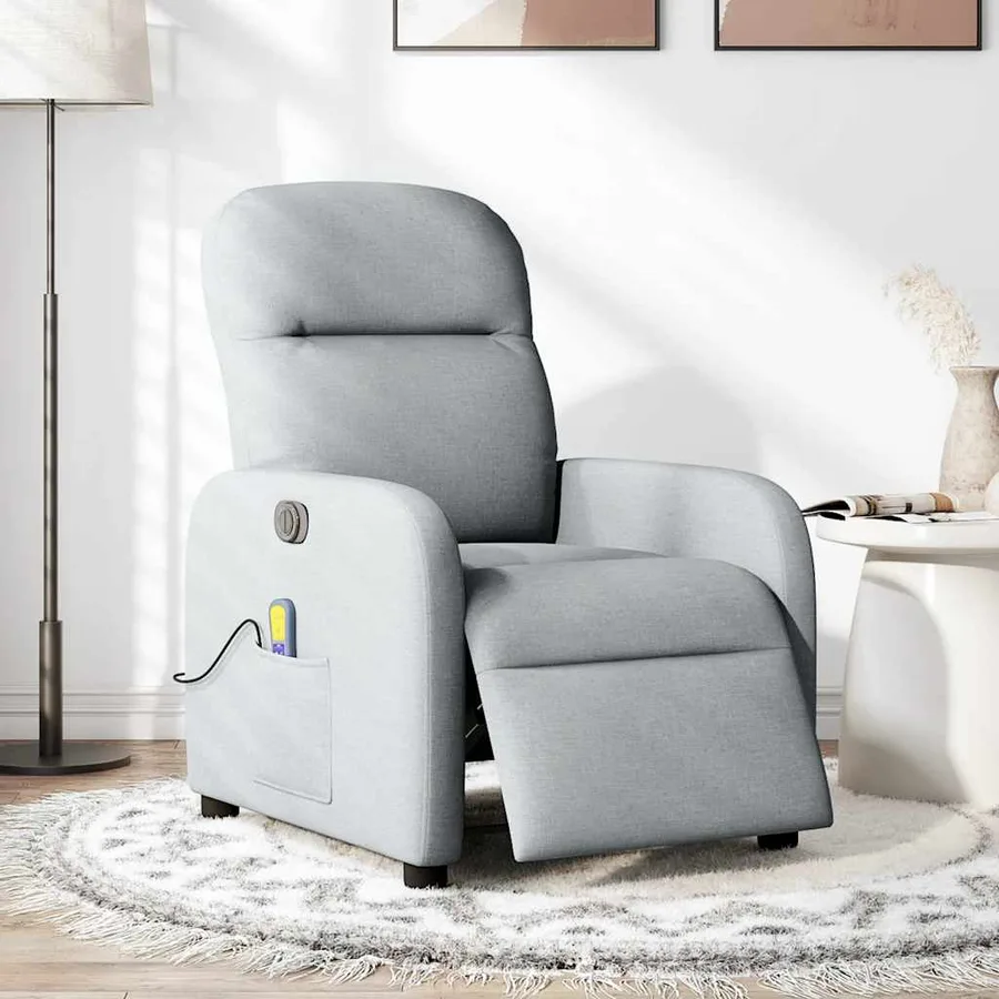 Fauteuil de massage inclinable électrique gris clair tissu - 2
