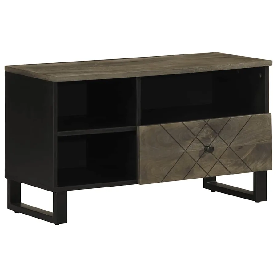 Meuble TV noir 80x33x46 cm bois massif de manguier