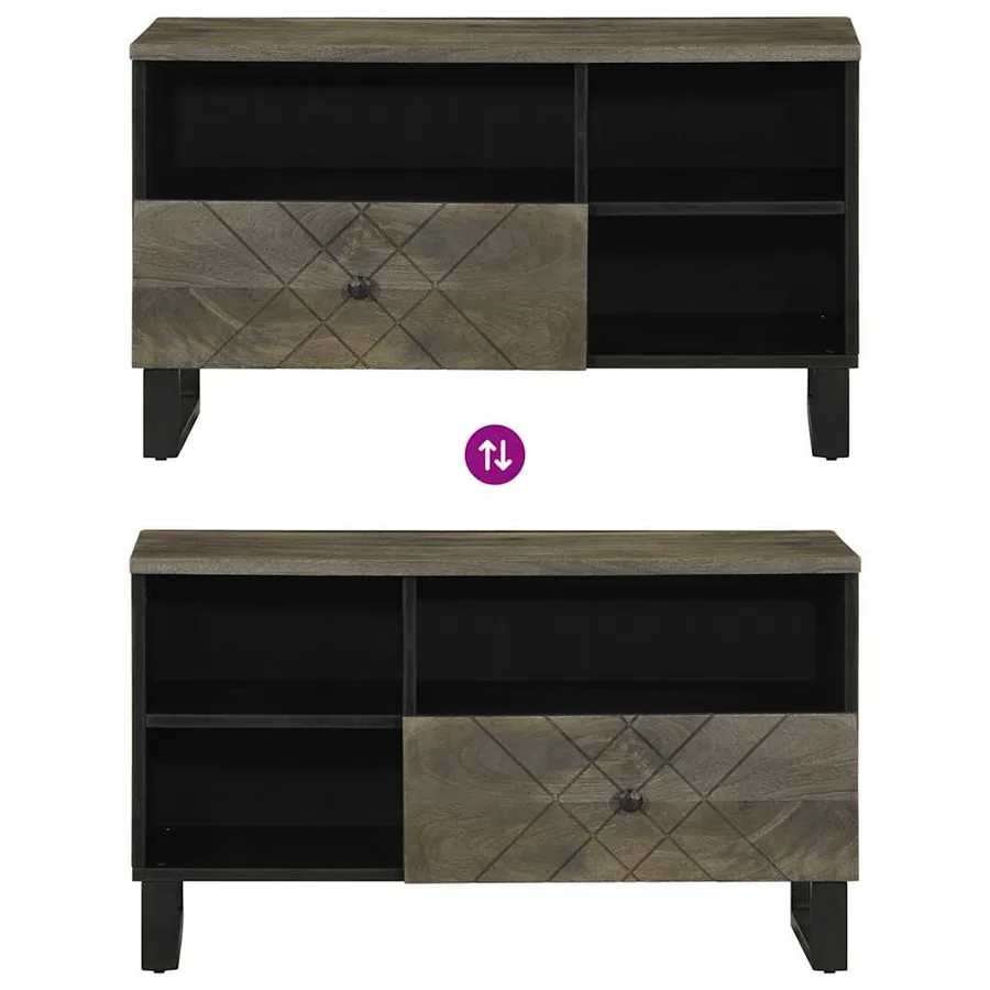 Meuble TV noir 80x33x46 cm bois massif de manguier - 6