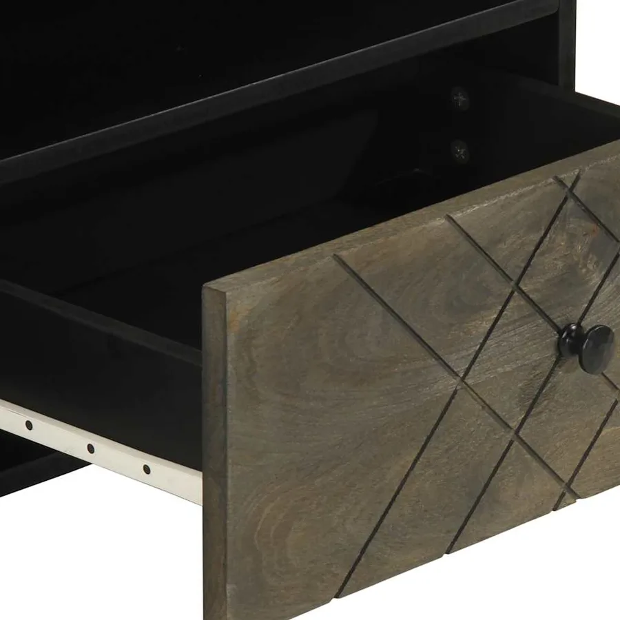 Meuble TV noir 80x33x46 cm bois massif de manguier - 8