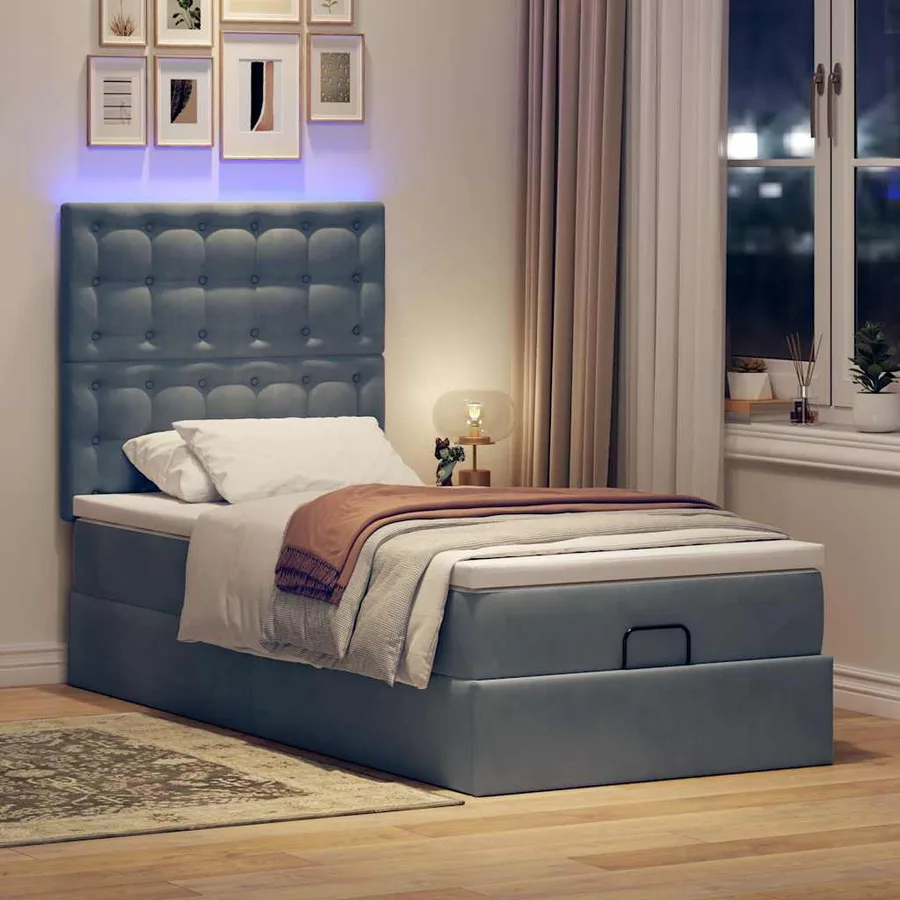 Cadre de lit ottoman avec matelas gris foncé 90x190 cm velours - 3
