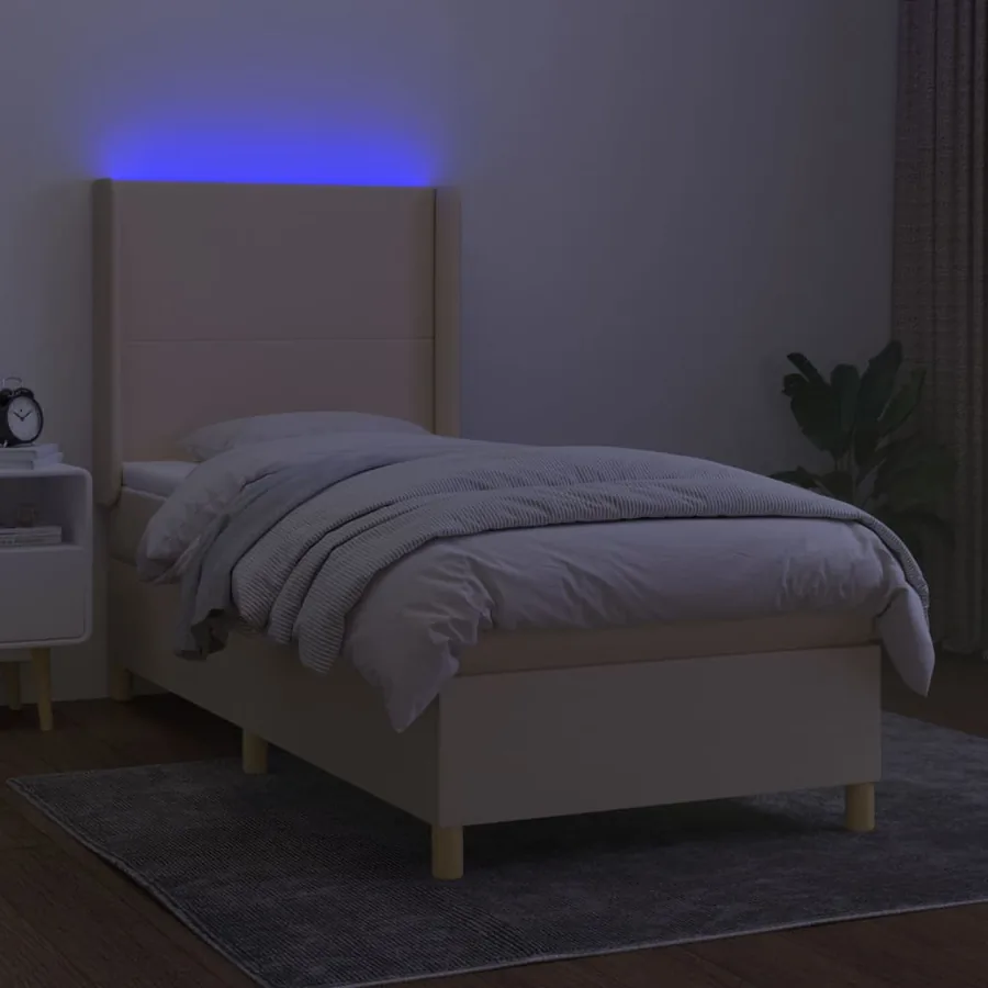 Sommier à lattes de lit matelas et LED Crème 90x200 cm Tissu - 3