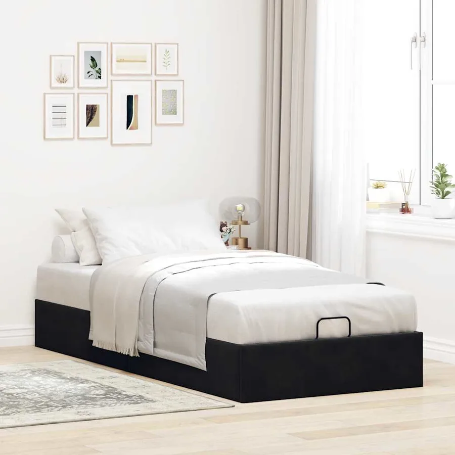 Cadre de lit ottoman sans matelas noir 90x190 cm velours - 3