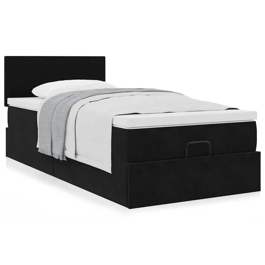 Cadre de lit ottoman avec matelas noir 90x190 cm velours - 4