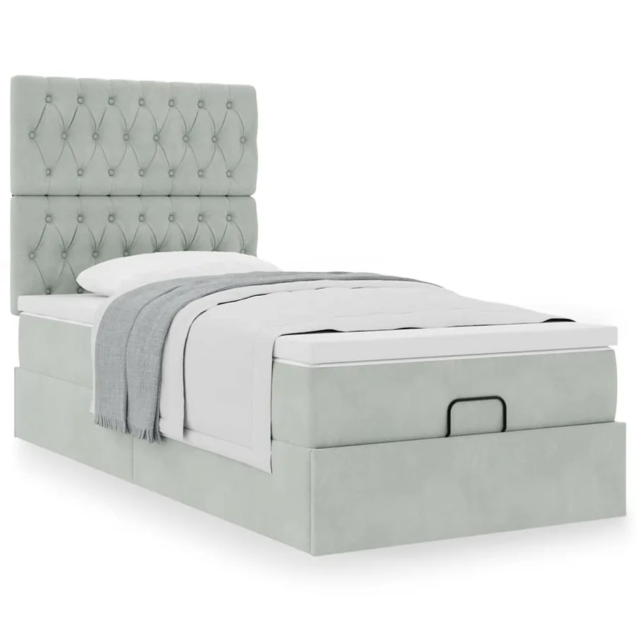 Cadre de lit ottoman et matelas gris clair 90x190 cm velours - 4