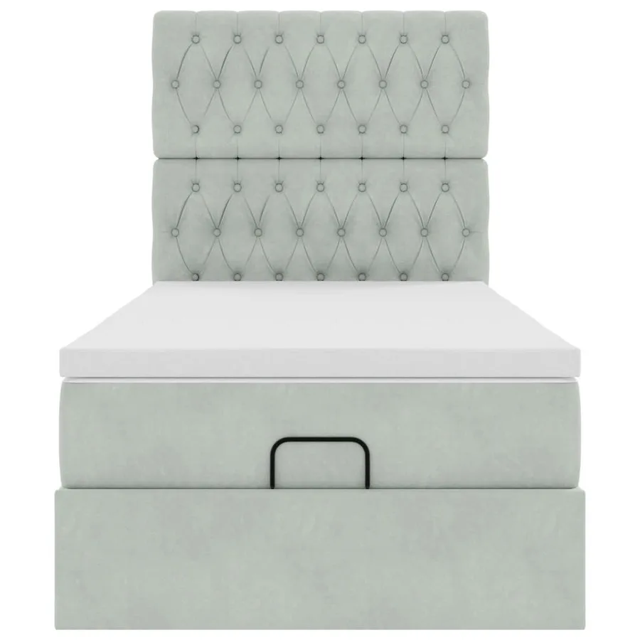 Cadre de lit ottoman et matelas gris clair 90x190 cm velours - 7