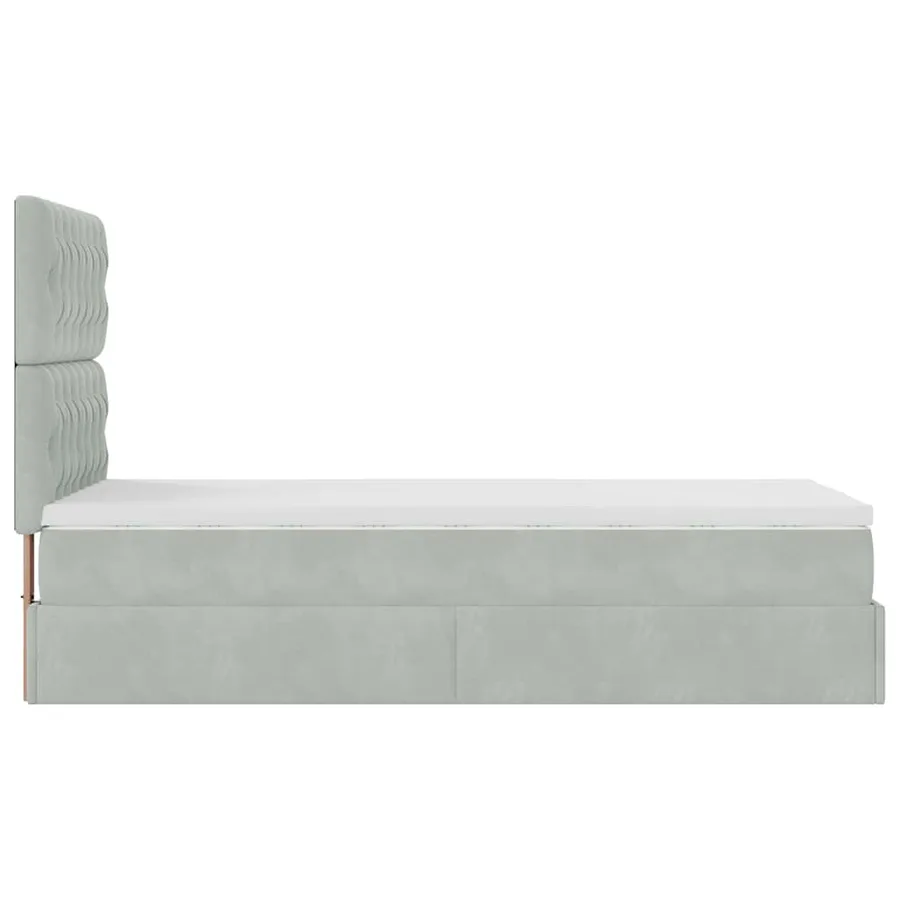 Cadre de lit ottoman et matelas gris clair 90x190 cm velours - 8