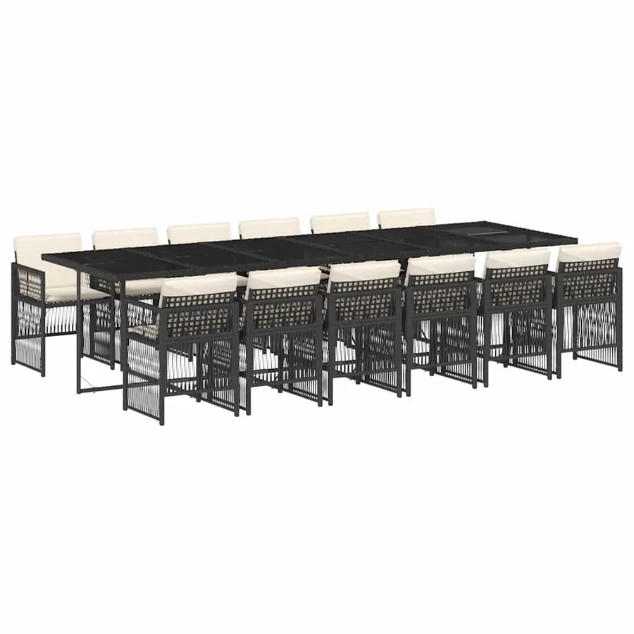 Ensemble à manger de jardin 13 pcs coussins noir résine tressée - 2