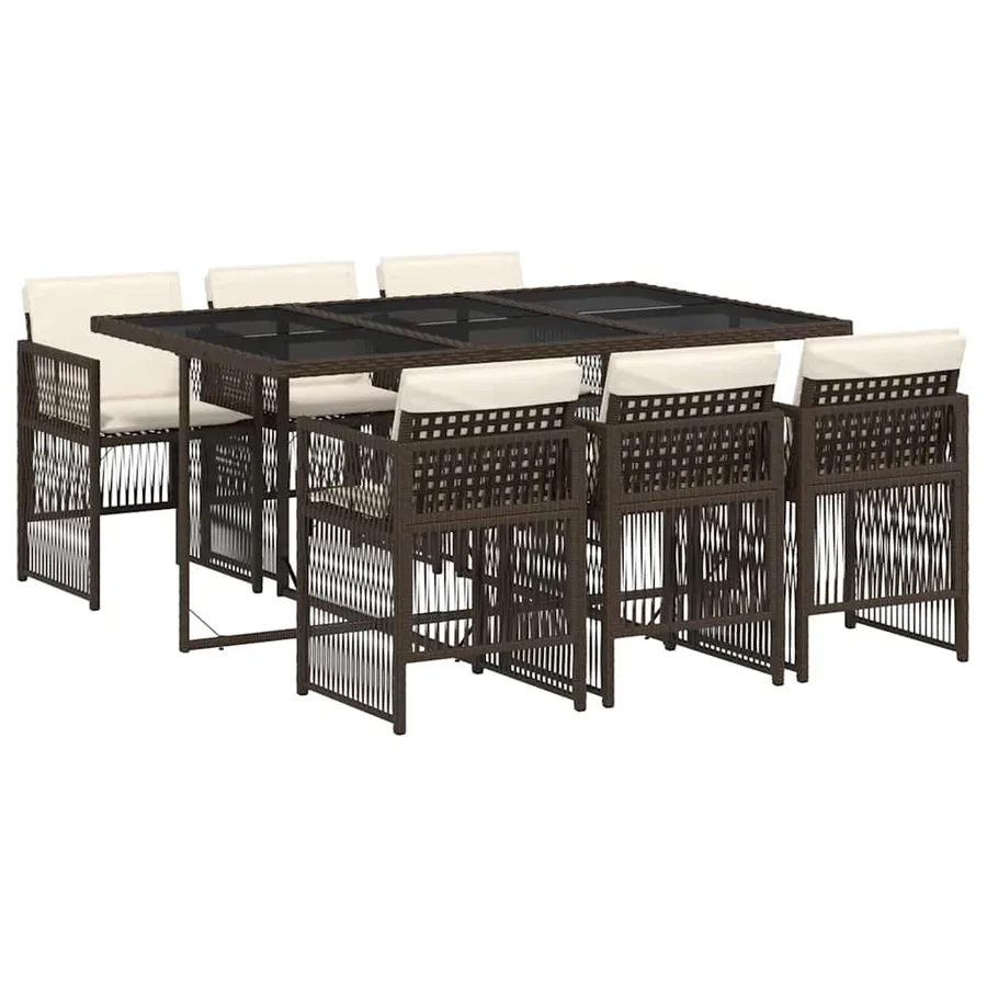 Ensemble à manger de jardin et coussins 7 pcs marron rotin - 2
