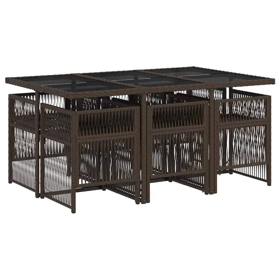 Ensemble à manger de jardin et coussins 7 pcs marron rotin - 3