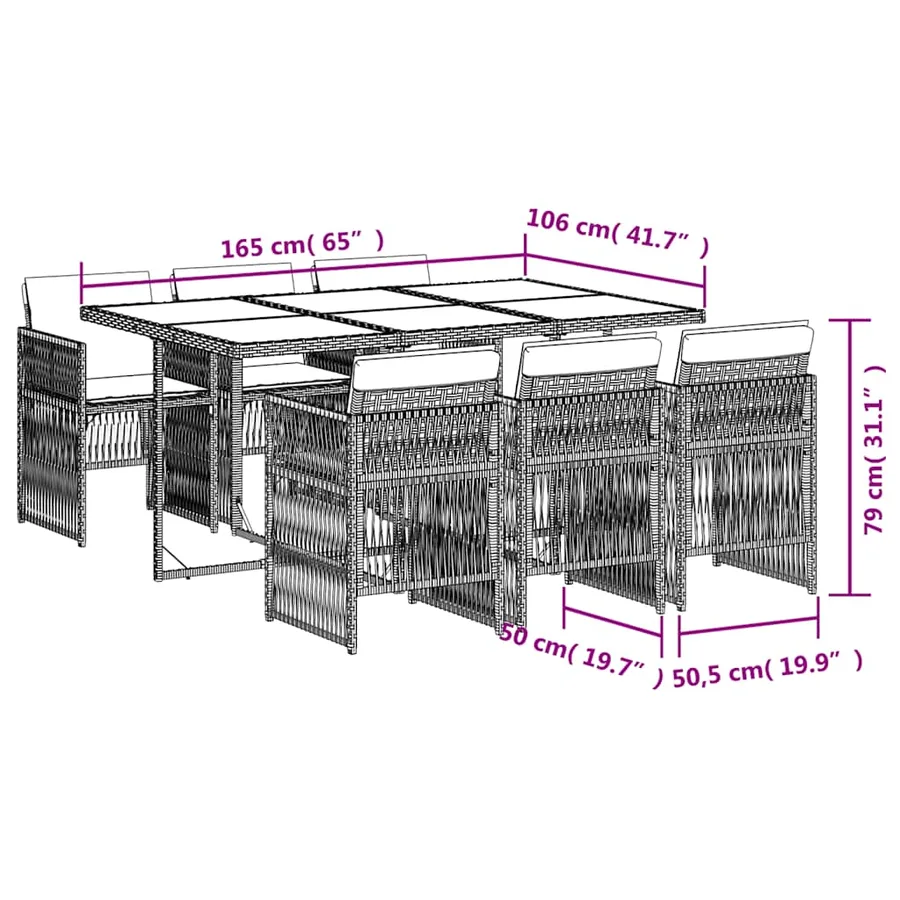 Ensemble à manger de jardin et coussins 7 pcs marron rotin - 6