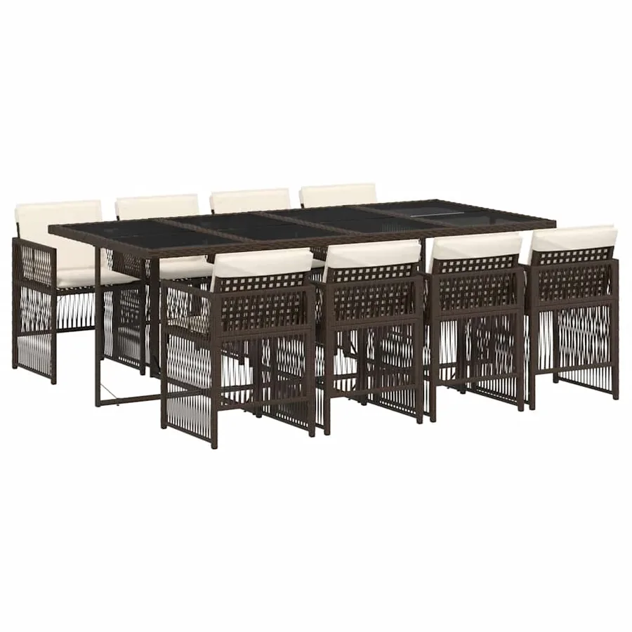 Ensemble à manger de jardin et coussins 9 pcs marron poly rotin - 2