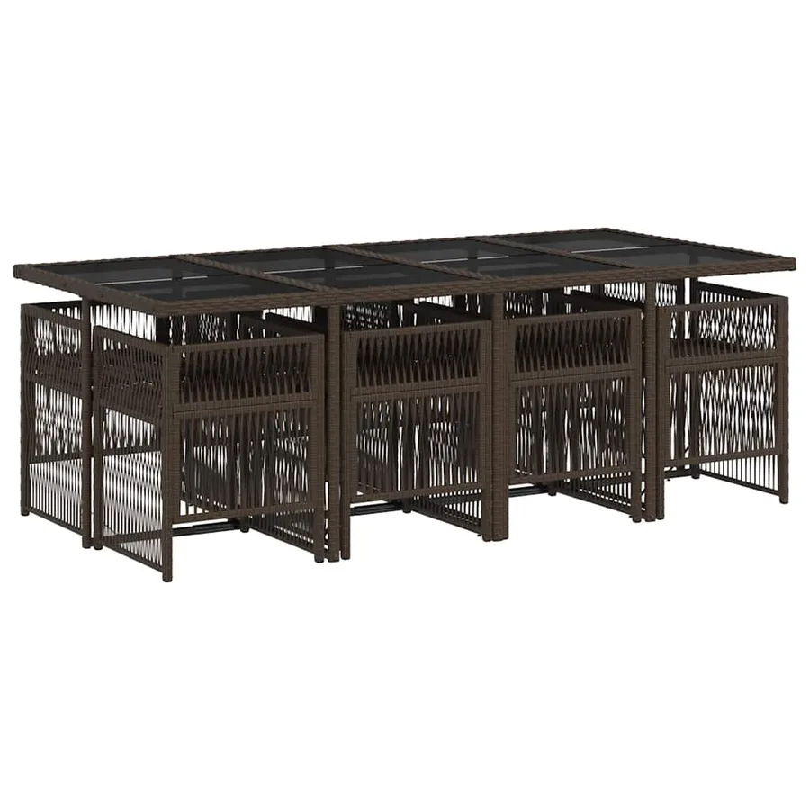 Ensemble à manger de jardin et coussins 9 pcs marron poly rotin - 3