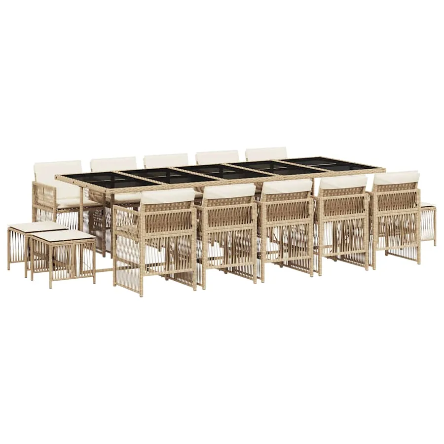 Ensemble à manger de jardin et coussins 15 pcs beige - 2