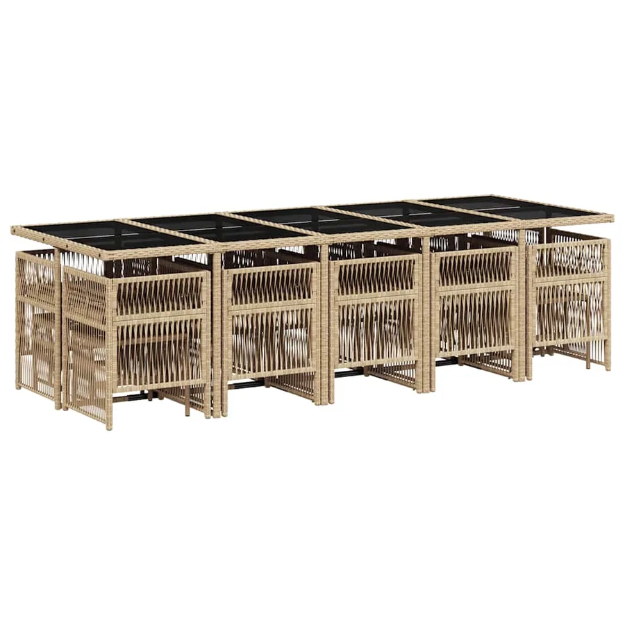 Ensemble à manger de jardin et coussins 15 pcs beige - 3