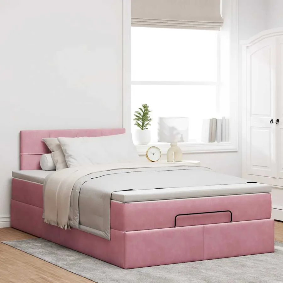 Lit ottoman avec matelas et LED rose 120x190 cm velours - 4