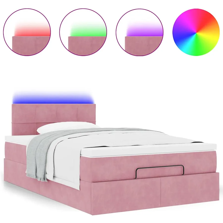 Lit ottoman avec matelas et LED rose 120x190 cm velours - 5