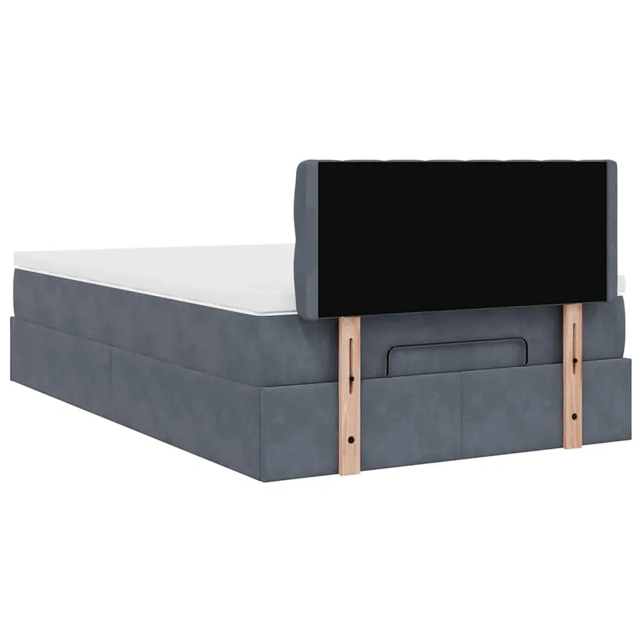 Lit ottoman avec matelas gris foncé 120x190 cm velours - 11