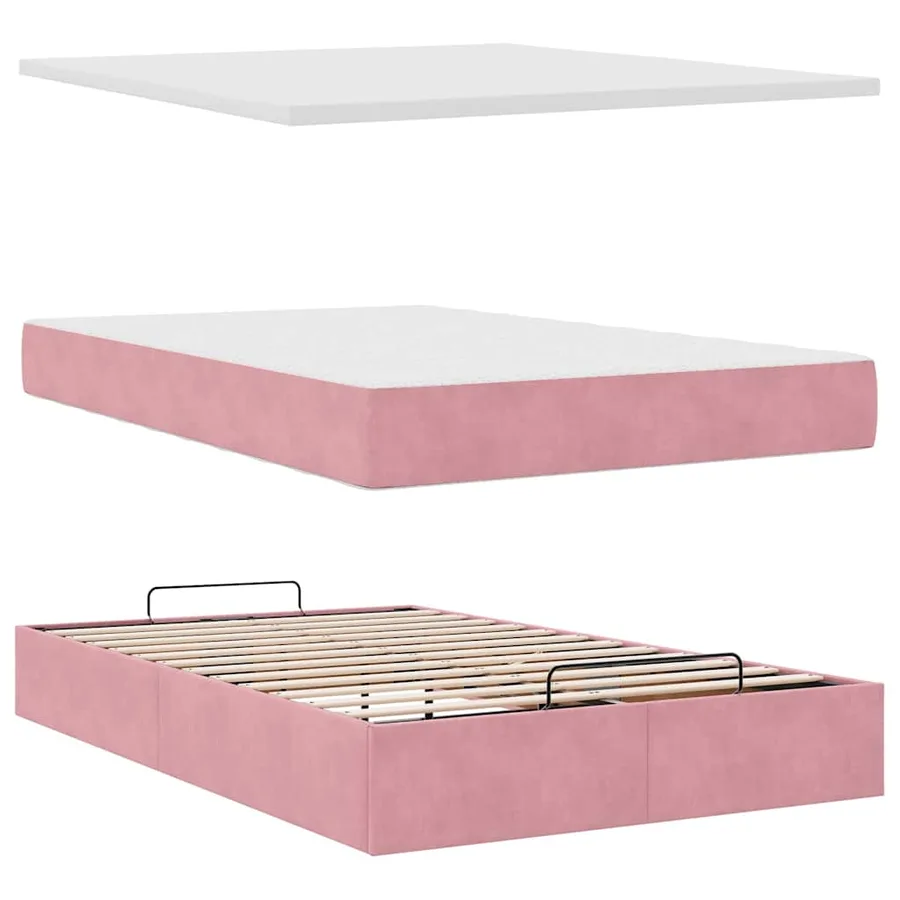 Lit ottoman avec matelas rose 120x190 cm velours - 10