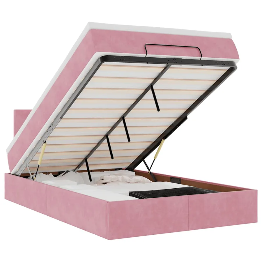 Lit ottoman avec matelas rose 120x190 cm velours - 2