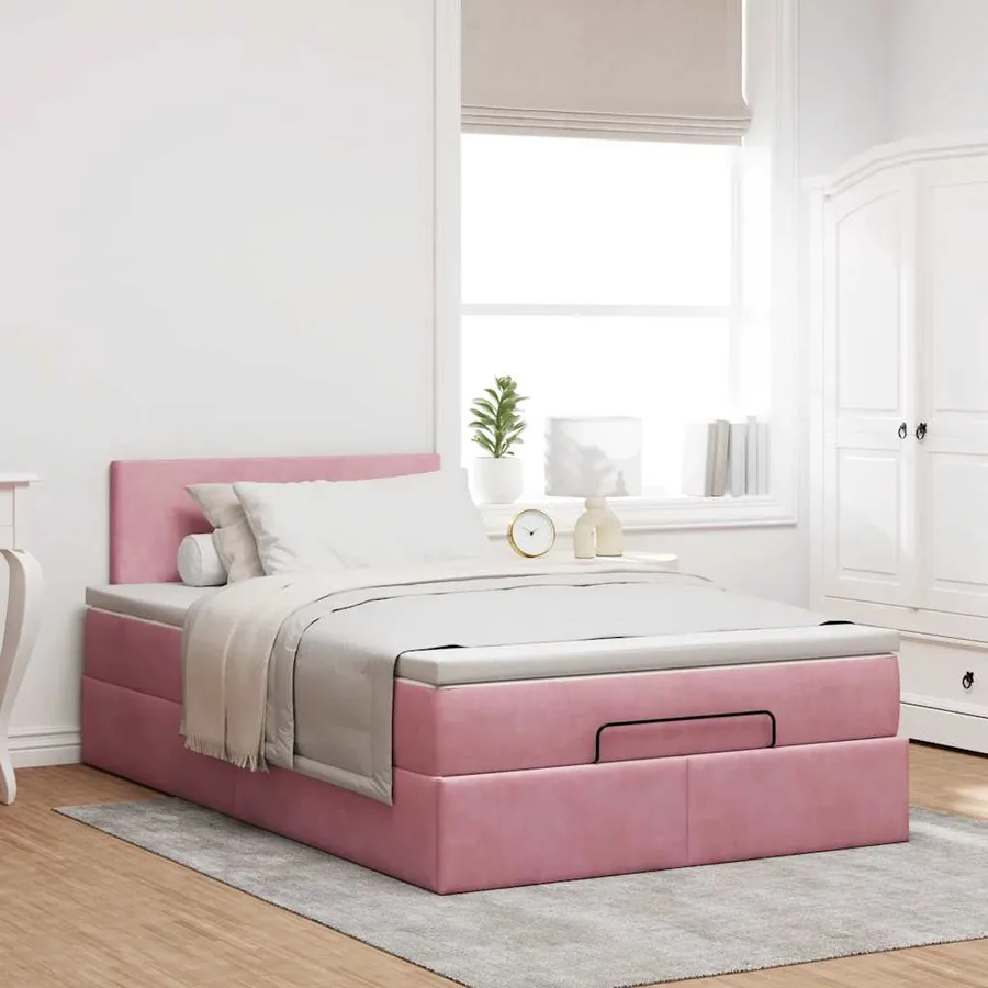 Lit ottoman avec matelas rose 120x190 cm velours - 3