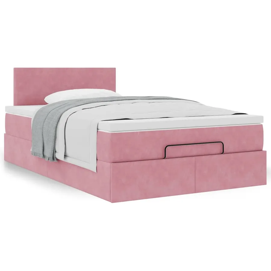 Lit ottoman avec matelas rose 120x190 cm velours - 4
