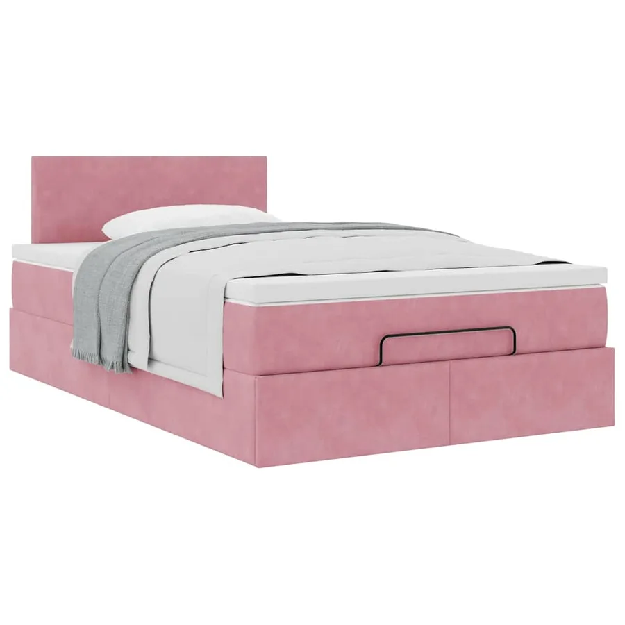 Lit ottoman avec matelas rose 120x190 cm velours - 5
