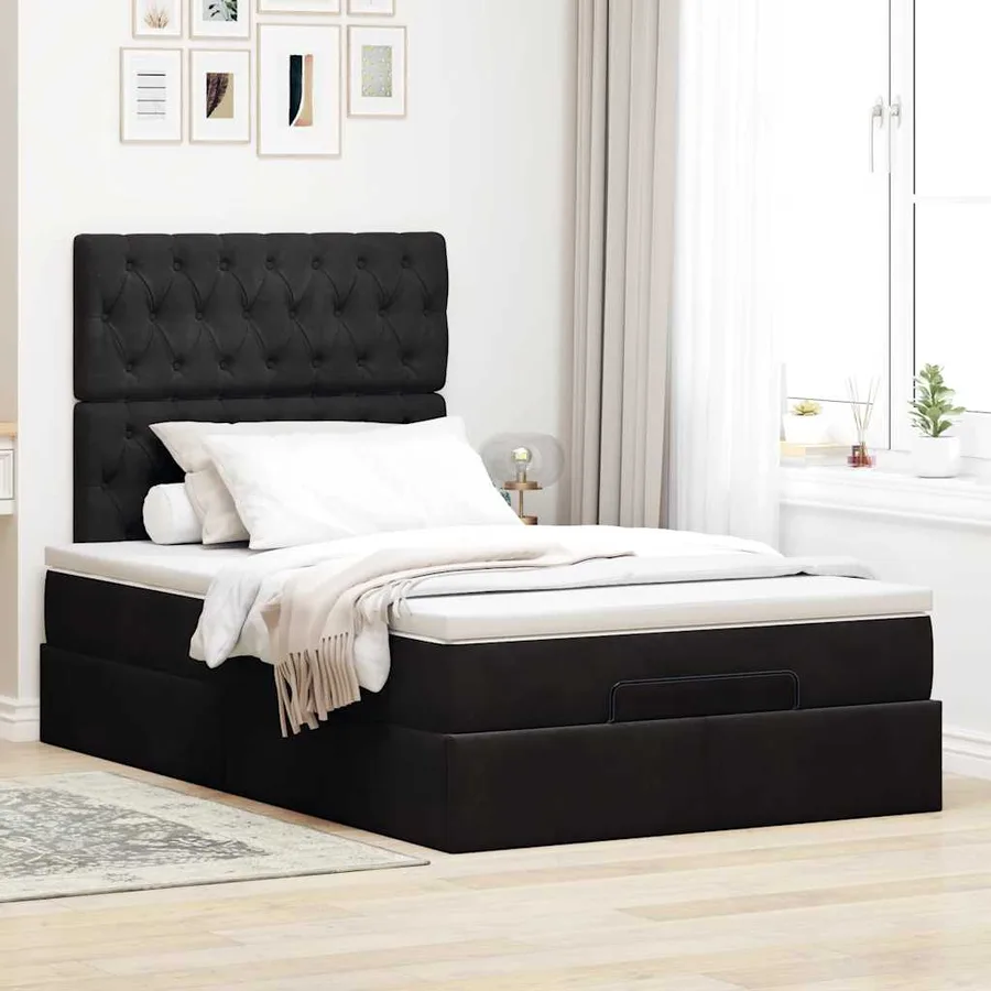 Cadre de lit ottoman avec matelas noir 120x190 cm velours - 4