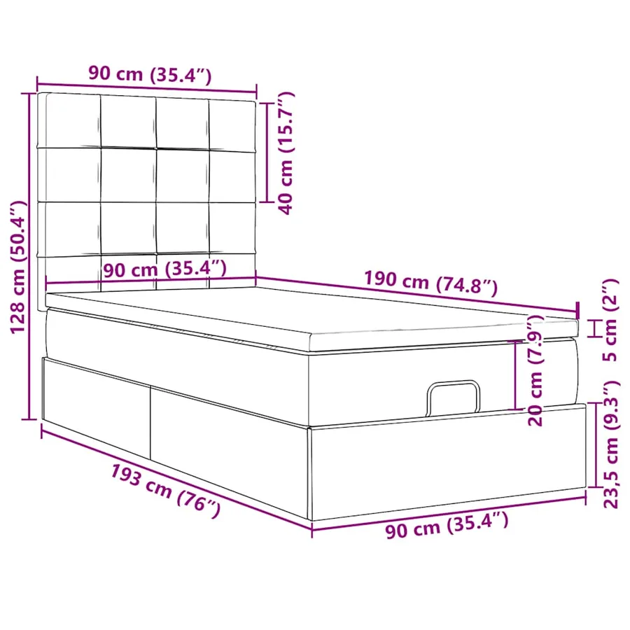 Cadre de lit ottoman avec matelas vert foncé 90x190 cm velours - 18
