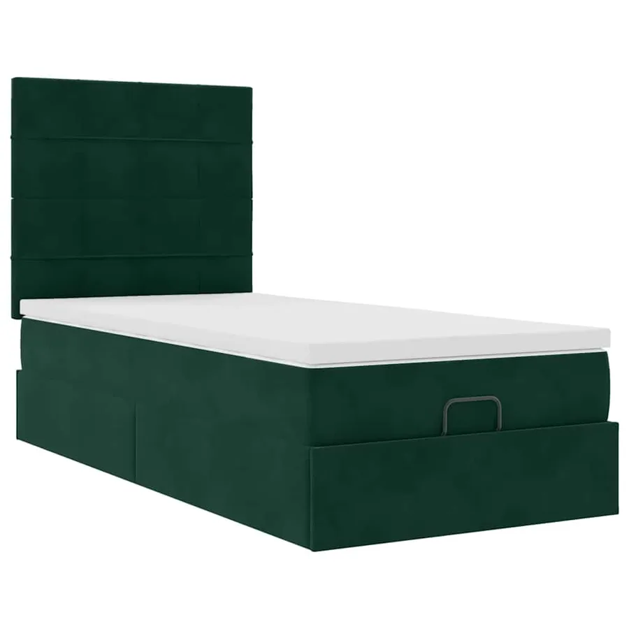 Cadre de lit ottoman avec matelas vert foncé 90x190 cm velours - 7