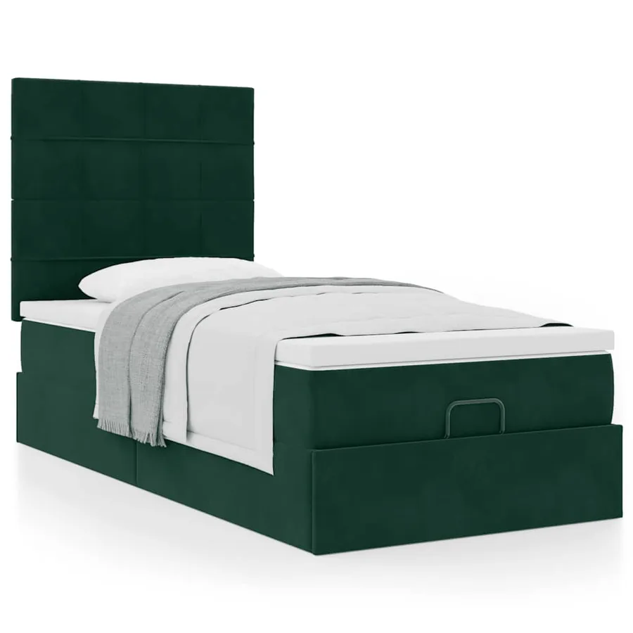 Cadre de lit ottoman avec matelas vert foncé 90x190 cm velours - 4