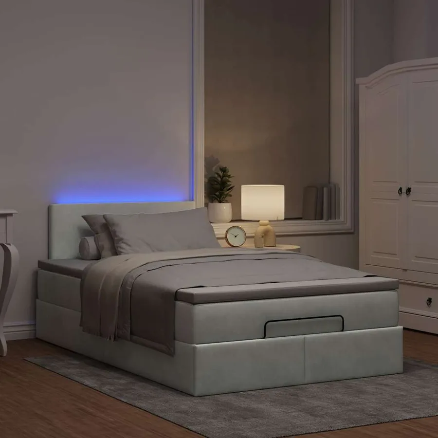 Lit ottoman avec matelas et LED gris clair 120x190cm velours - 3