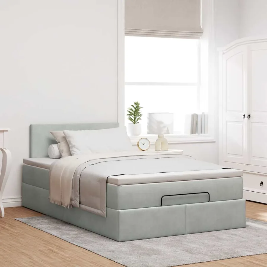 Lit ottoman avec matelas et LED gris clair 120x190cm velours - 4