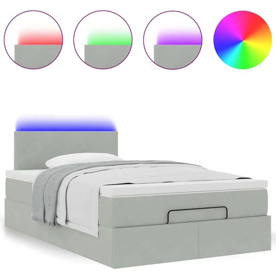 Lit ottoman avec matelas et LED gris clair 120x190cm velours - 5